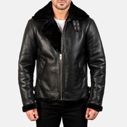 Customize Genuine Cow Leather Fur Winter Jacket In Black Color