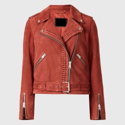 Customize Genuine Cow Suede Leather Red Jacket