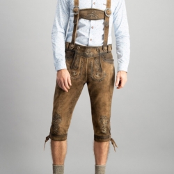 Brown Atique Waxed Article Knee Long Lederhosen With Suspender