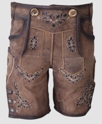 Golden Brown Suede Waxed Embossed Embroidered Kids Lederhosen